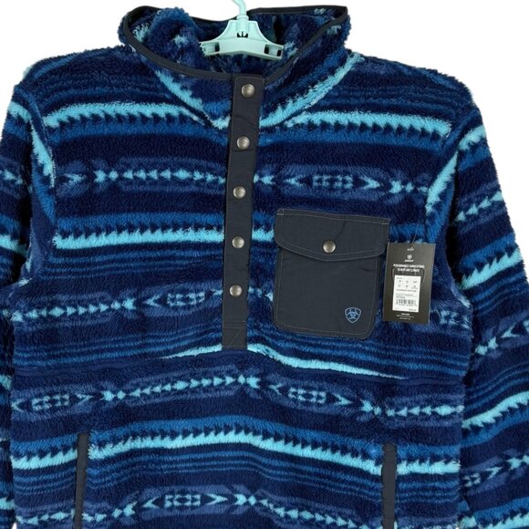 Ariat Men's Pullover Blue Depths Serape Polar Bear Fleece Hood Size Large NWT - Picture 5 of 12